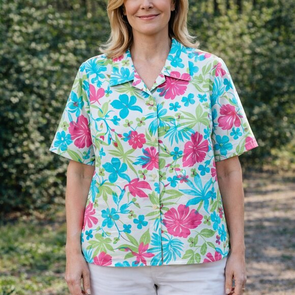 Allison Daley Tops - Allison Daley Petite Tropical Floral Blouse 12P